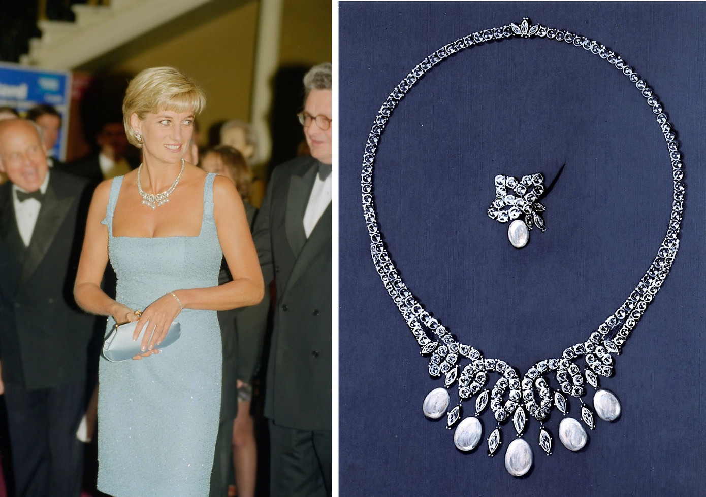 Công nương Diana chỉ kịp đeo vòng cổ, không có cơ hội dùng bông tai cùng bộ. Ảnh: Getty Images. Công nương Diana chỉ kịp đeo vòng cổ, không có cơ hội dùng bông tai cùng bộ. Ảnh: Getty Images.