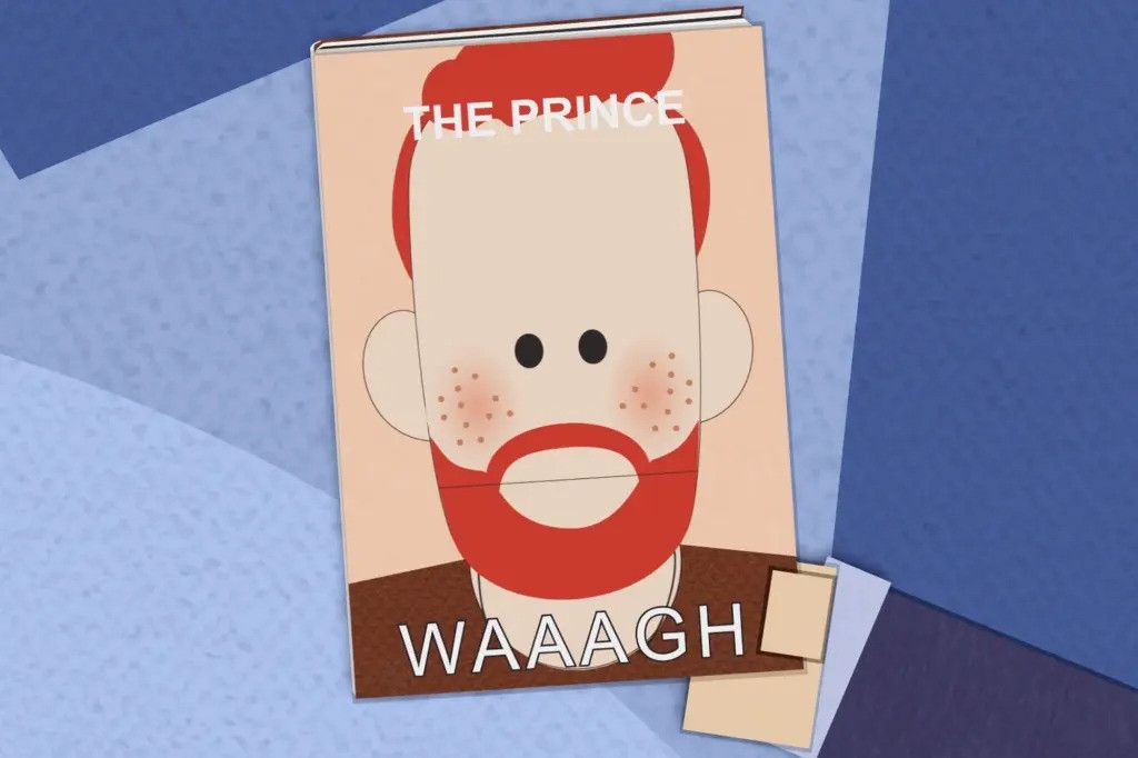 Cuốn sách của hoàng tử hoạt hình có bìa gần giống cuốn hồi ký Spare của Harry. Ảnh: South Park. Cuốn sách của hoàng tử hoạt hình có bìa gần giống cuốn hồi ký Spare của Harry. Ảnh: South Park.