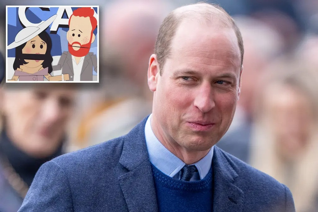Hoàng tử William được cho là cười gượng gạo khi xem phim hoạt hình châm biếm vợ chồng em trai. Ảnh: NYPost. Hoàng tử William được cho là cười gượng gạo khi xem phim hoạt hình châm biếm vợ chồng em trai. Ảnh: NYPost.