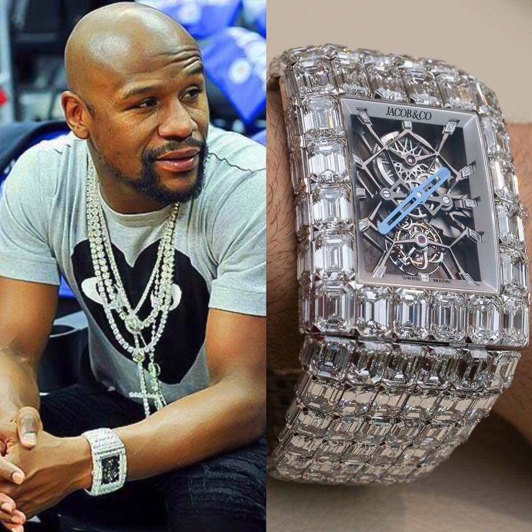 Floyd Mayweather sở hữu chiếc đồng hồ đắt nhất trong giới người nổi tiếng với giá 18 triệu USD. Ảnh: IG. Floyd Mayweather sở hữu chiếc đồng hồ đắt nhất trong giới người nổi tiếng với giá 18 triệu USD. Ảnh: IG.
