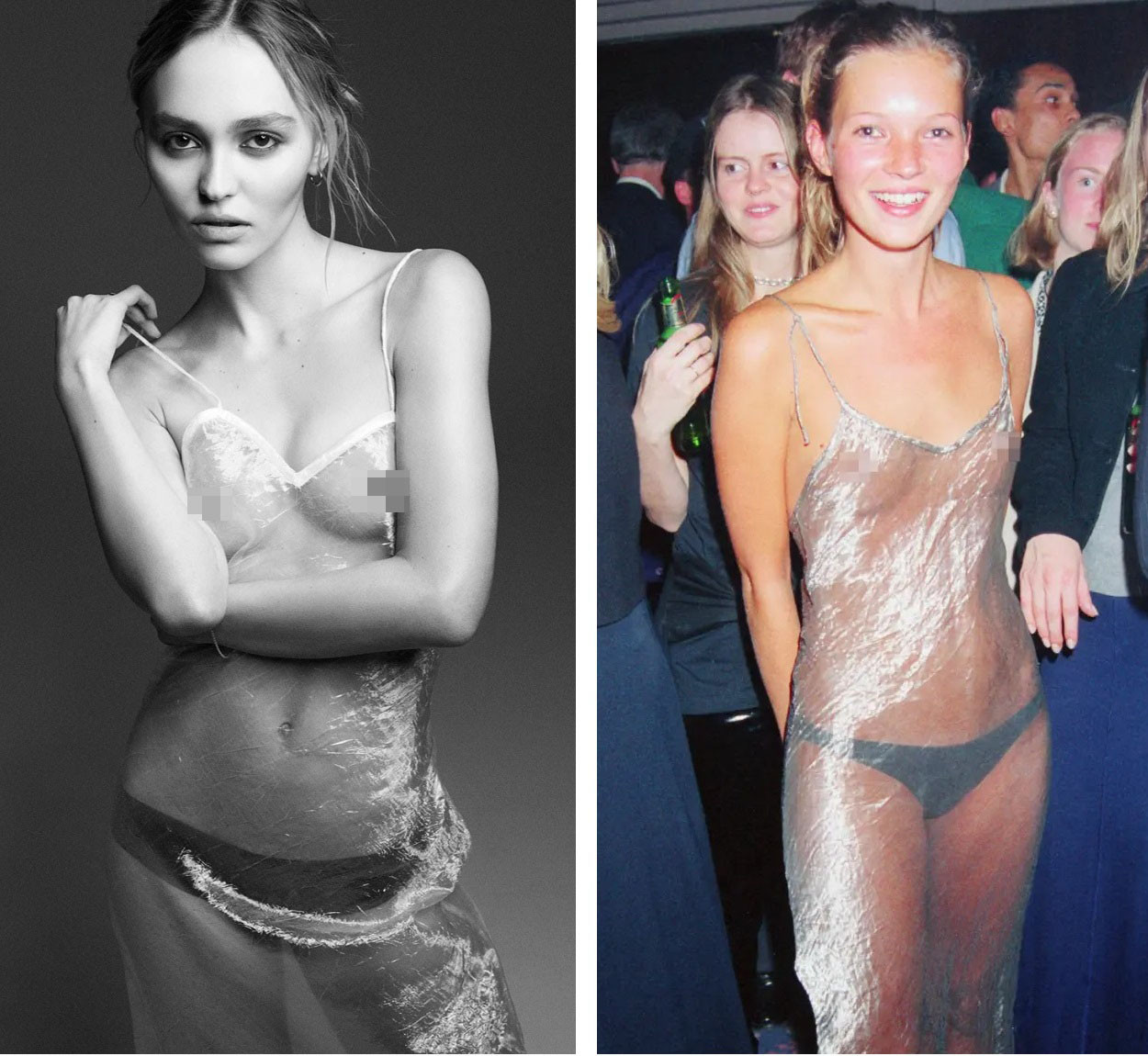 Lily-Ross tái hiện hình ảnh nổi tiếng của Kate Moss năm 1993. Ảnh: i-D/Getty Images. Lily-Ross tái hiện hình ảnh nổi tiếng của Kate Moss năm 1993. Ảnh: i-D/Getty Images.