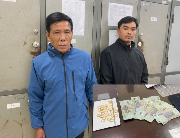 Hai đối tượng tại cơ quan công an.