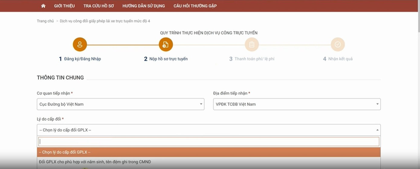 Các bước thực hiện đổi trực tuyến.