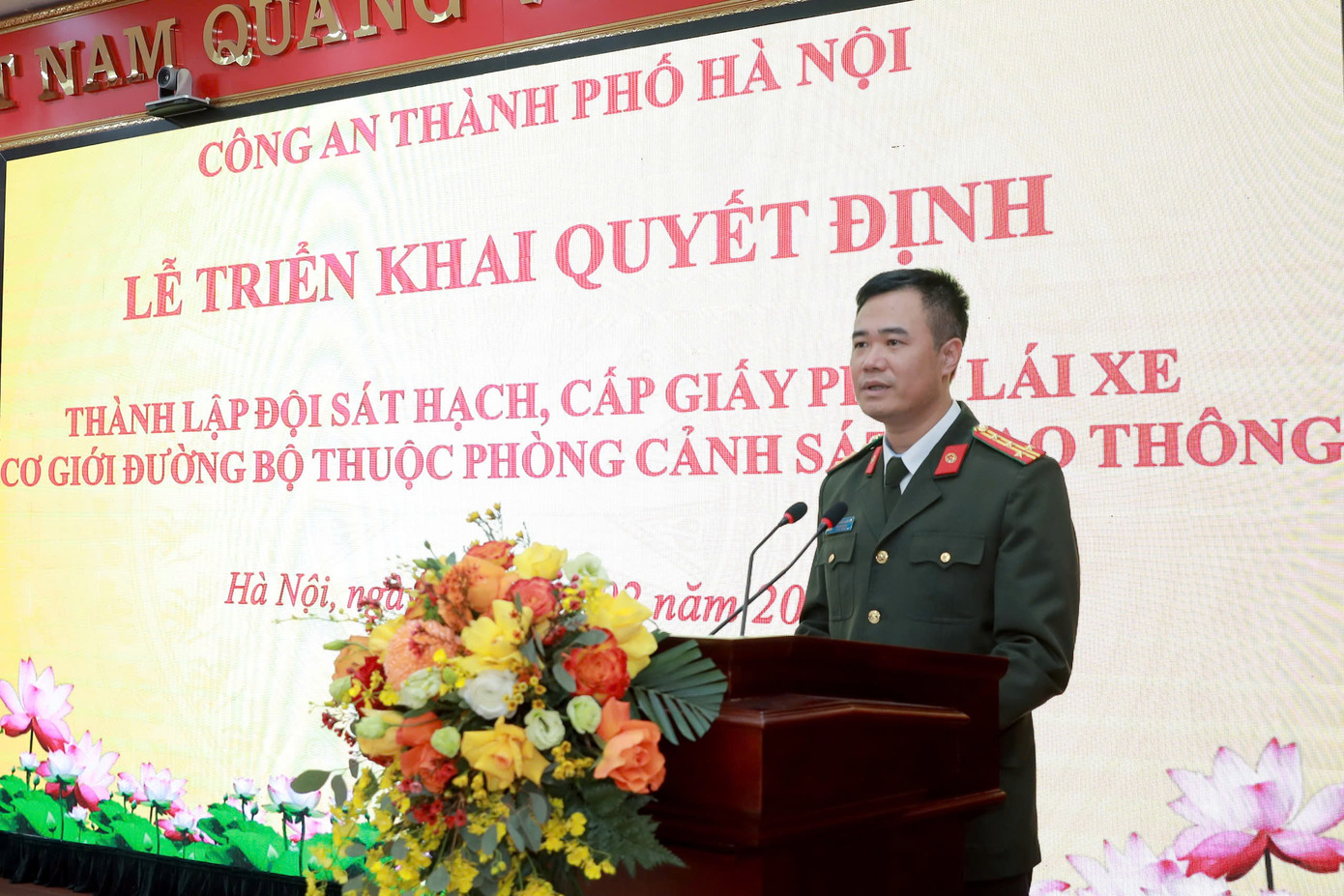 Đại tá Nguyễn Ngọc Quyền - Phó Giám đốc Công an TP Hà Nội phát biểu tại buổi lễ.