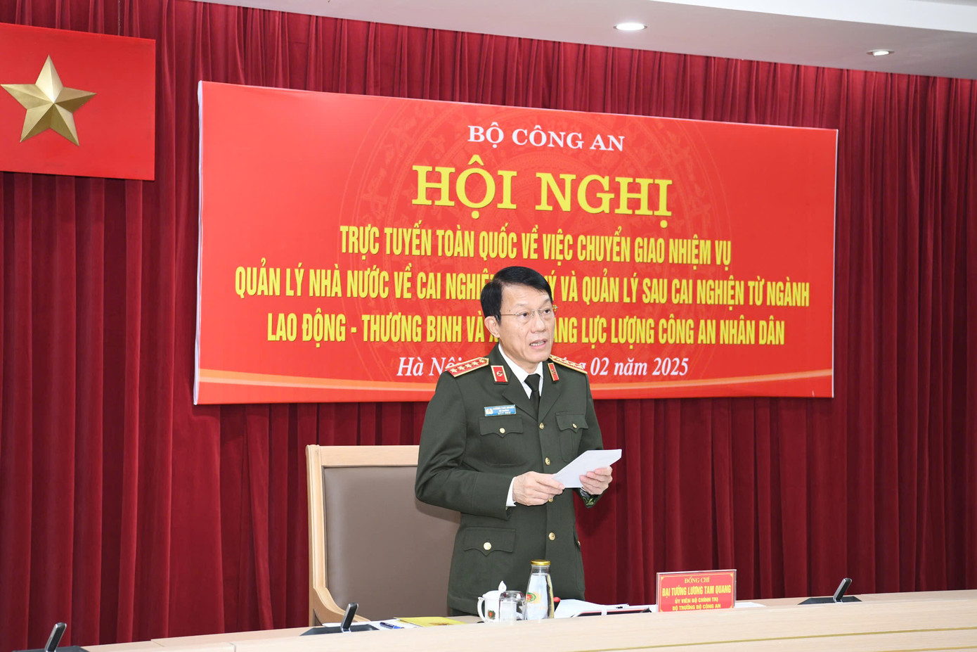 Đại tướng Lương Tam Quang, Ủy viên Bộ Chính trị, Bộ trưởng Bộ Công an phát biểu tại Hội nghị.