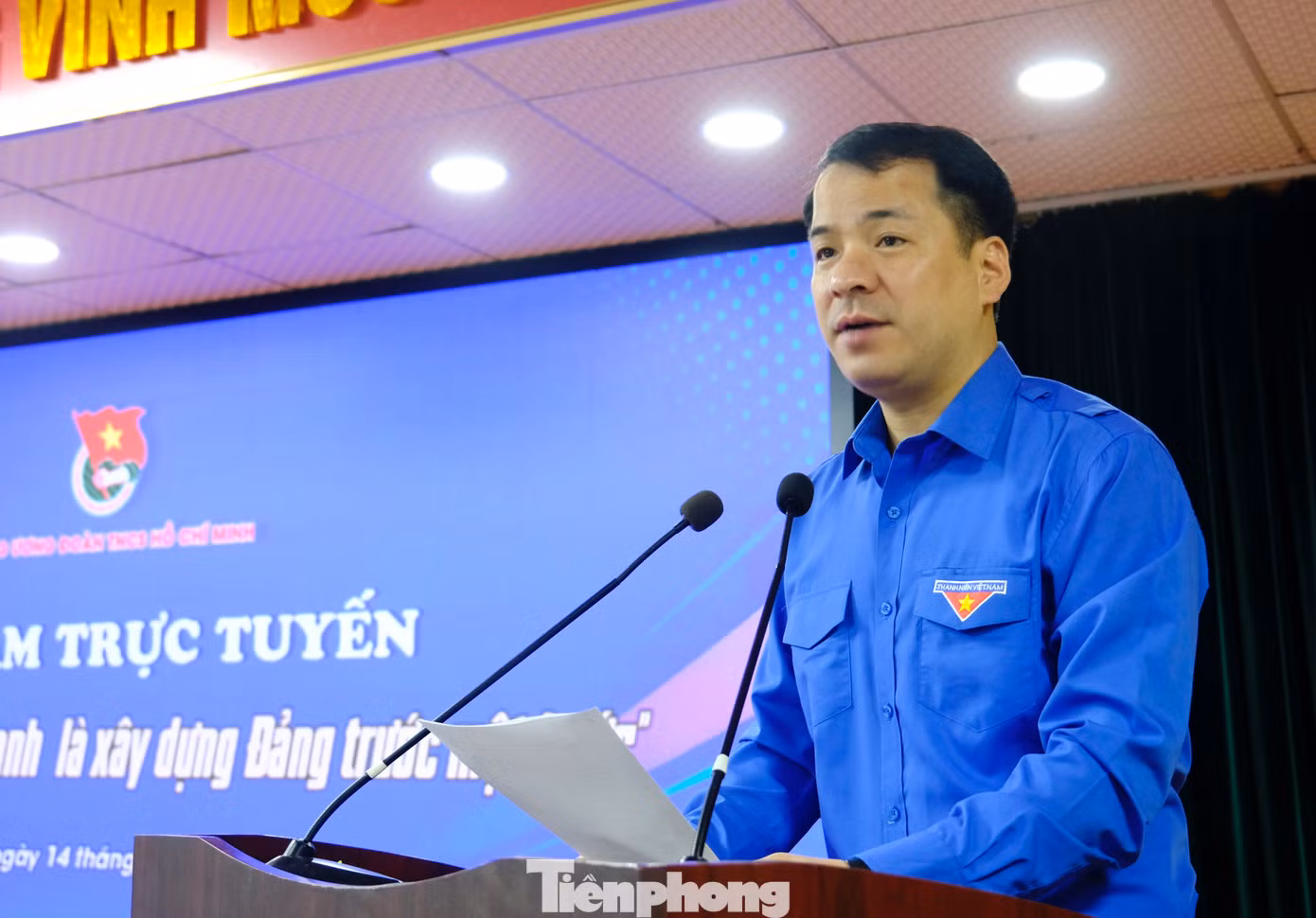 Anh Ngô Văn Cương - Bí thư T.Ư Đoàn, Chủ nhiệm Ủy ban Kiểm tra T.Ư Đoàn phát biểu khai mạc tọa đàm. Ảnh: Châu Linh