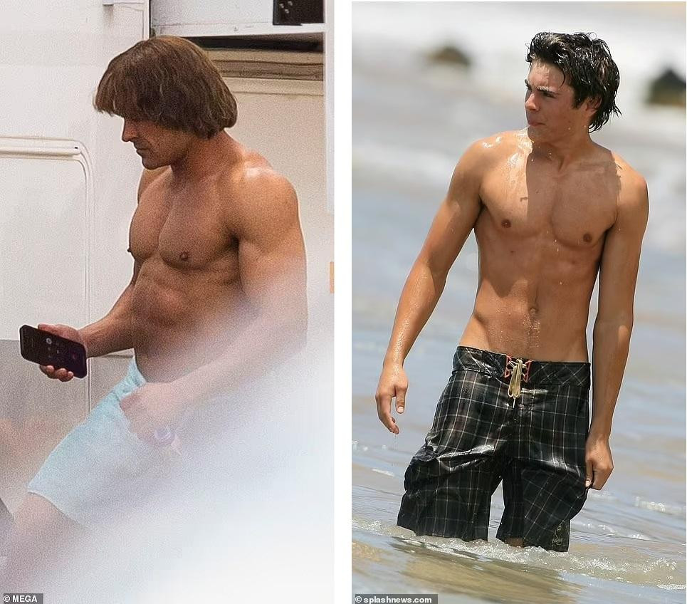 Zac Efron biến đổi cơ thể đáng kể so với ảnh chụp năm 2006. Ảnh: Mega.