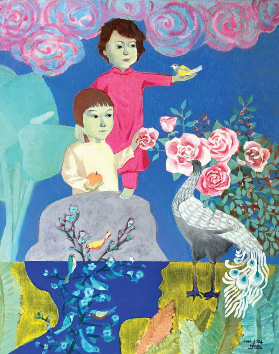 Tác phẩm Thấy mẹ qua ô cửa, sơn dầu (100x80 cm), 2024 của họa sĩ Đỗ Thúy Hằng.