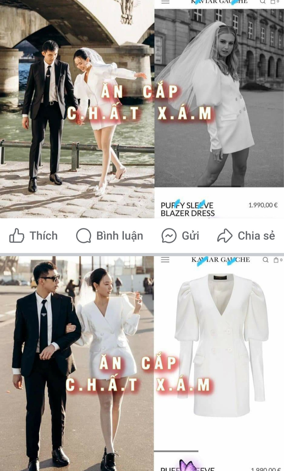 Một nhóm anti Midu tố chiếc đầm cô mặc để chụp ảnh cưới ở Paris là "ăn cắp chất xám".