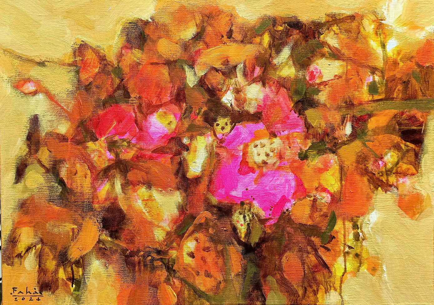 Tác phẩm Sen mùa hạ của họa sĩ Phạm An Hải, chất liệu acrylic trên vải, kích thước 50x70 cm.