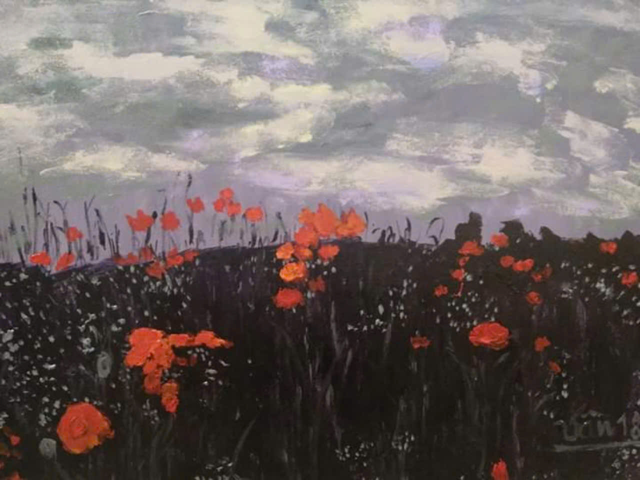 Tác phẩm Buổi chiều của họa sĩ Giáng Vân, chất liệu acrylic trên toan, kích thước 50x70 cm.