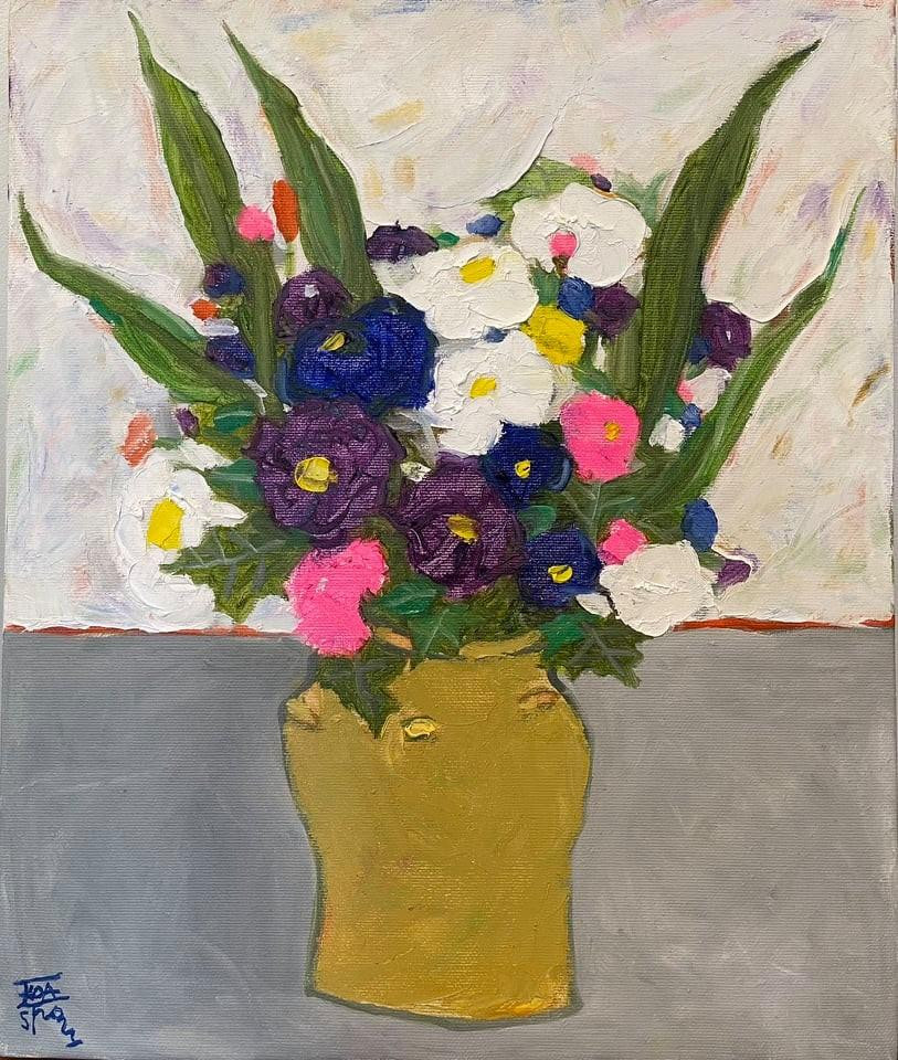 Tranh tĩnh vật, kích thước 50cm x 60 cm, chất liệu sơn dầu, của họa sỹ Đặng Xuân Hòa, giá 90 triệu đồng, thuộc về Phạm Minh Hiếu. Tranh tĩnh vật, kích thước 50cm x 60 cm, chất liệu sơn dầu, của họa sỹ Đặng Xuân Hòa, giá 90 triệu đồng, thuộc về Phạm Minh Hiếu.