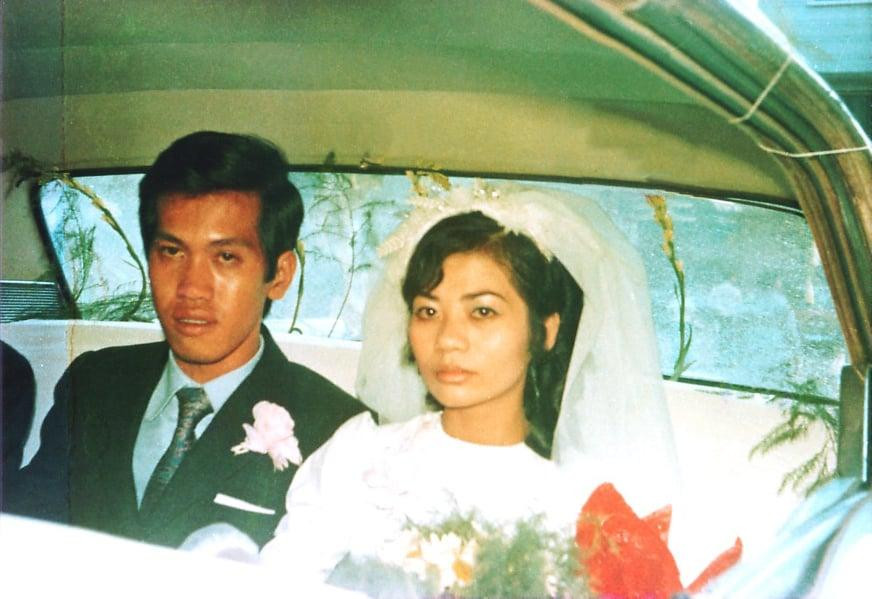 Nhạc sỹ Tâm Anh và phu nhân trong ngày vui của cuộc đời (Ảnh: Trần Công Quốc Anh cung cấp)