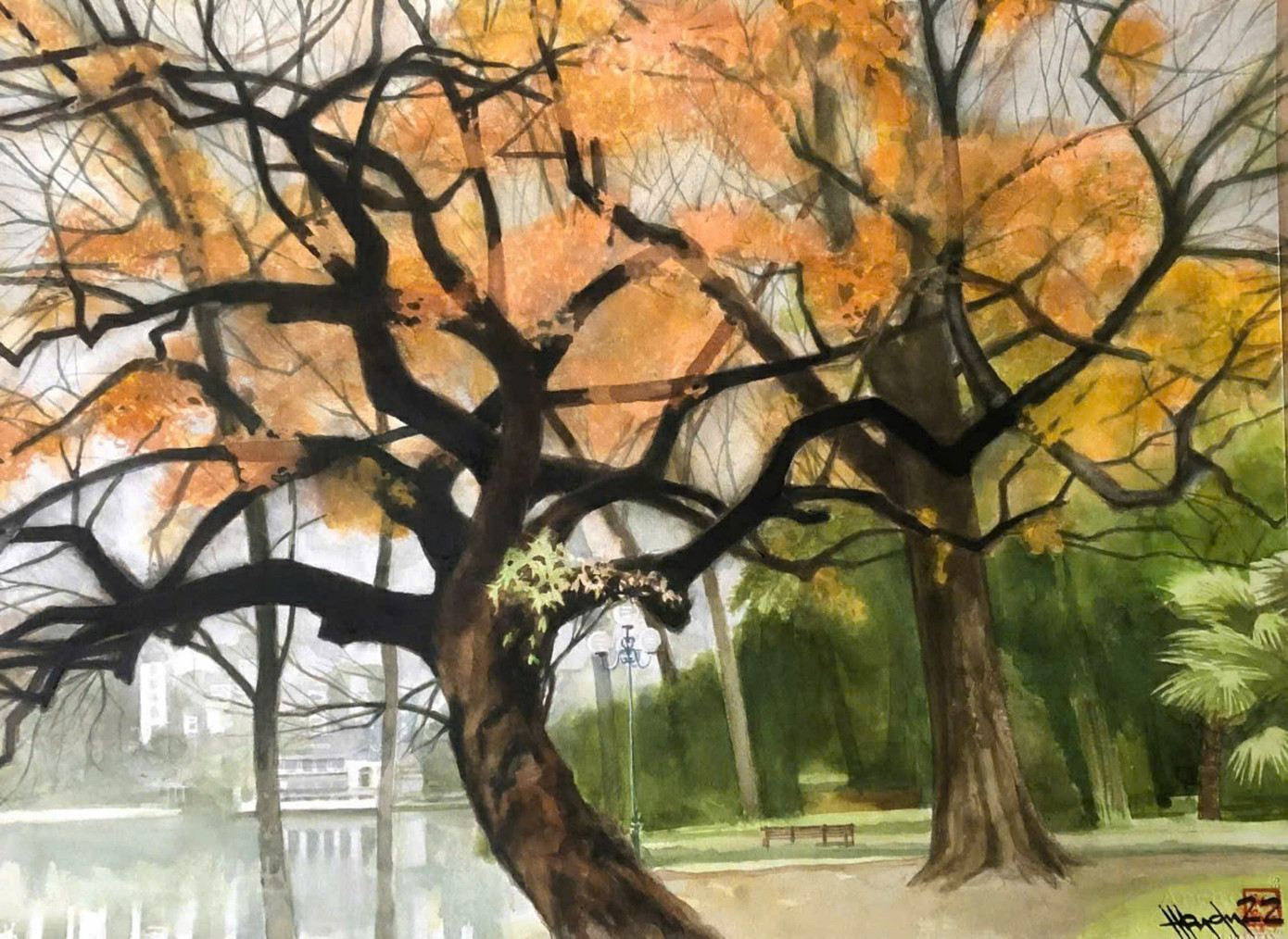 Mùa thu Hà Nội trong mắt Hồng Quân gợi nhớ câu hát của cha anh, cố nhạc sĩ Phan Nhân: "Mặt Hồ Gươm vẫn lung linh mây trời...".