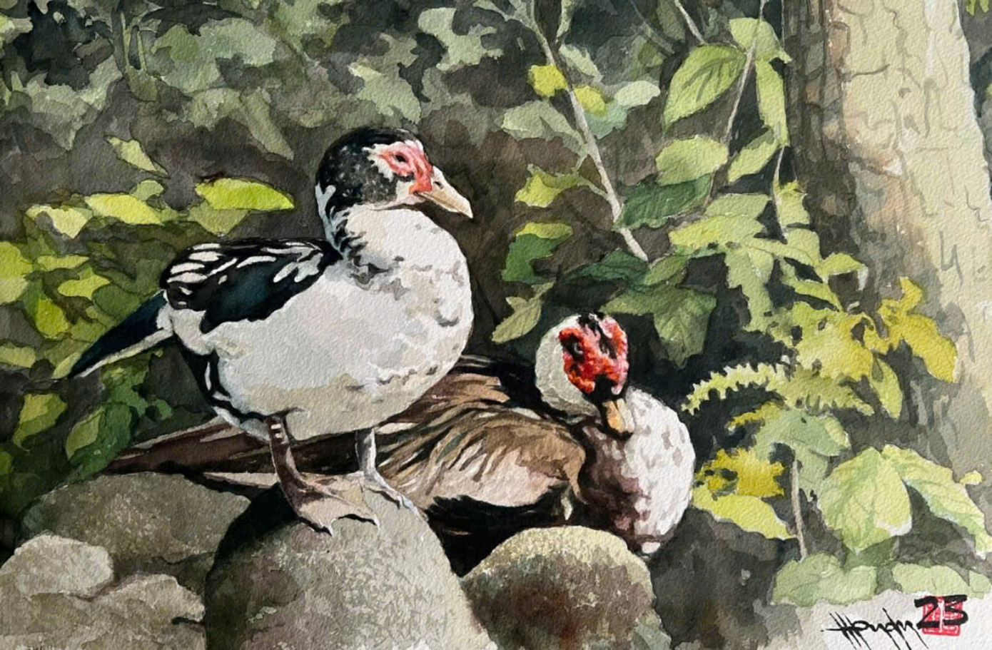 Miền Trung trong tranh màu nước của Hồng Quân cũng là khoảnh khắc yên bình của làng quê.