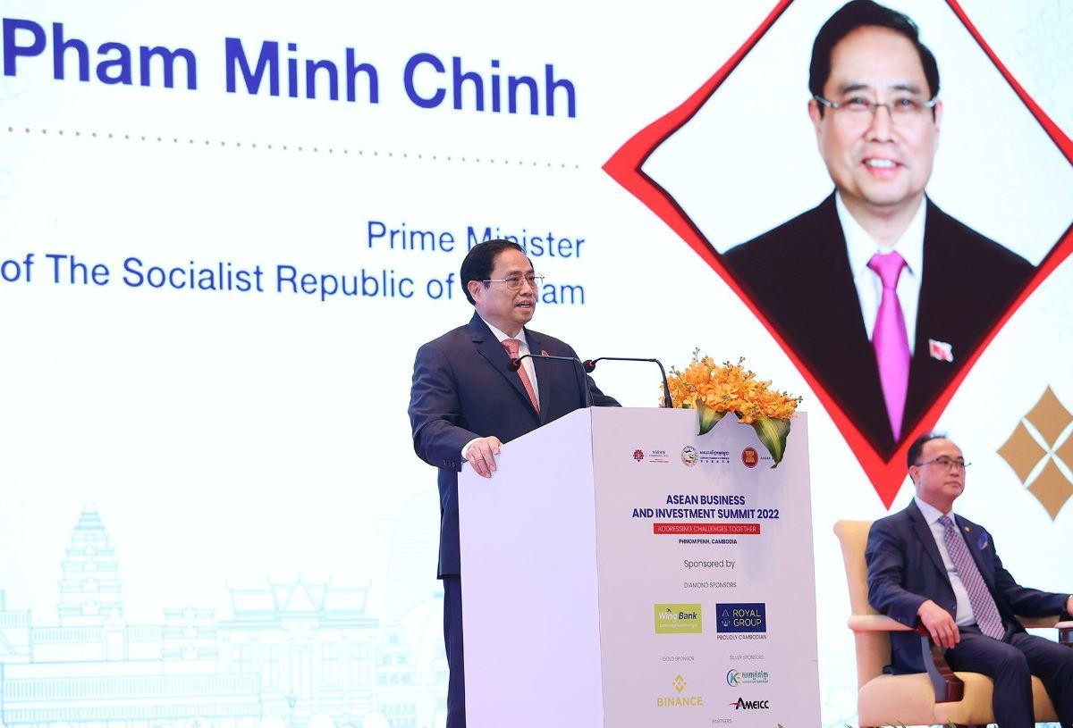 Thủ tướng Phạm Minh Chính phát biểu tại Hội nghị Thượng đỉnh về kinh doanh và đầu tư ASEAN. Ảnh Nhật Bắc Thủ tướng Phạm Minh Chính phát biểu tại Hội nghị Thượng đỉnh về kinh doanh và đầu tư ASEAN. Ảnh Nhật Bắc