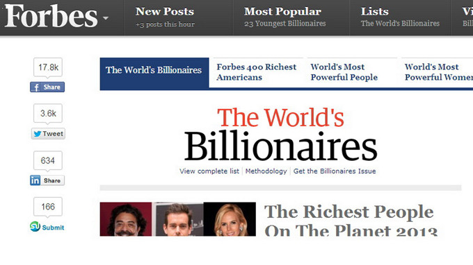 Trang web forbes.com công bố danh sách tỉ phú năm 2013. Trang web forbes.com công bố danh sách tỉ phú năm 2013