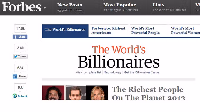 Trang web forbes.com công bố danh sách tỉ phú năm 2013