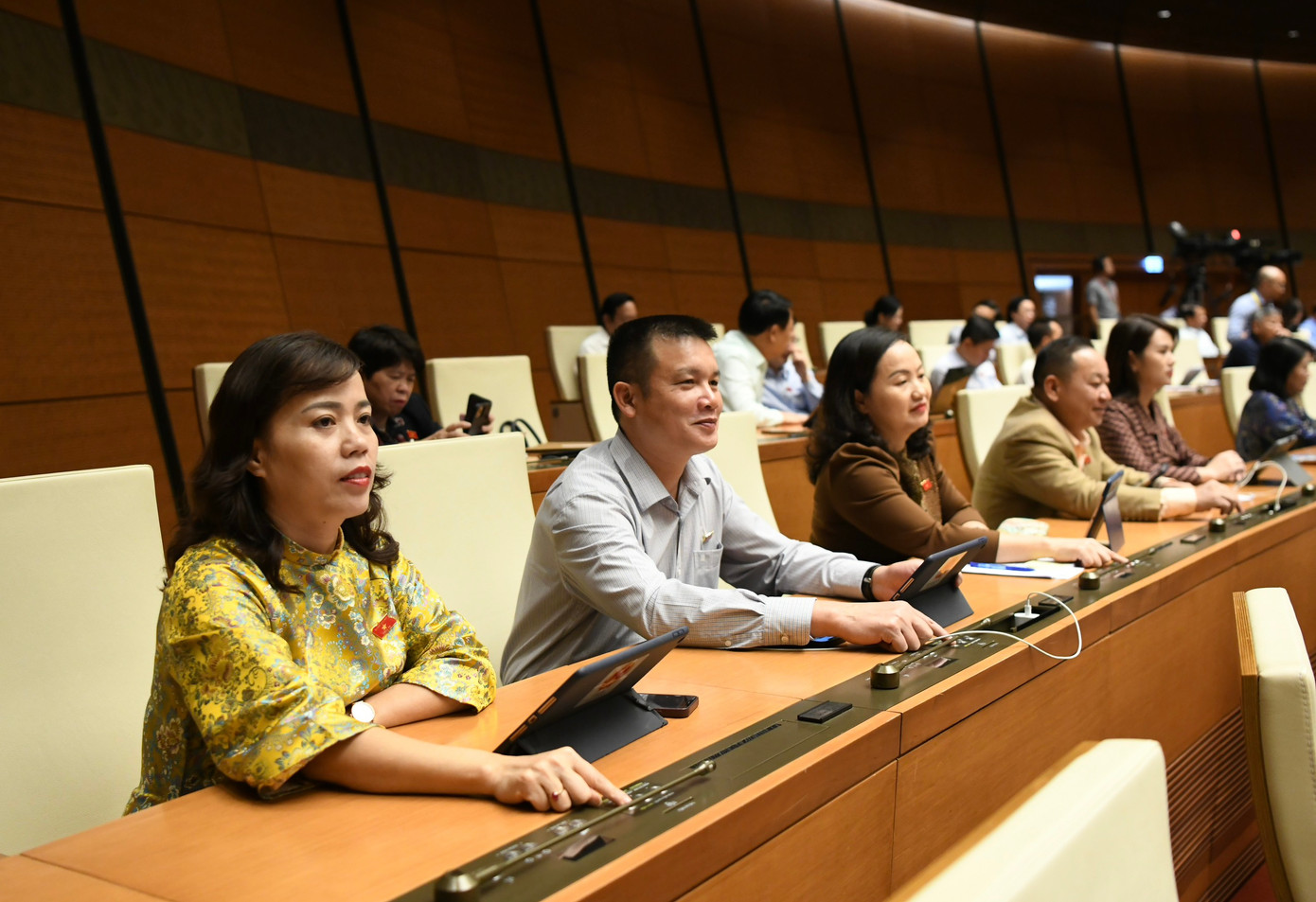 Các đại biểu biểu quyết thông qua dự án luật. Ảnh Như Ý