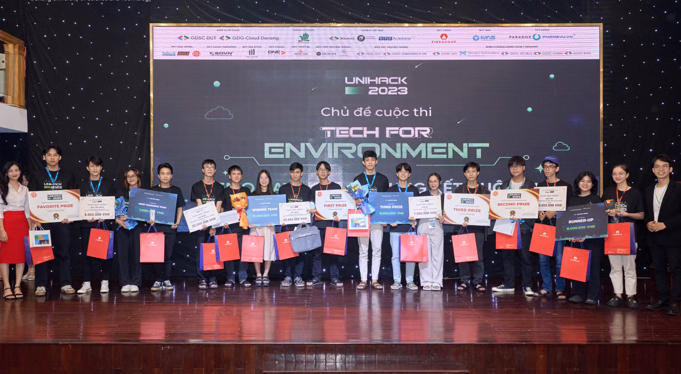 BTC trao giải cho các nhóm sinh viên đạt giải.