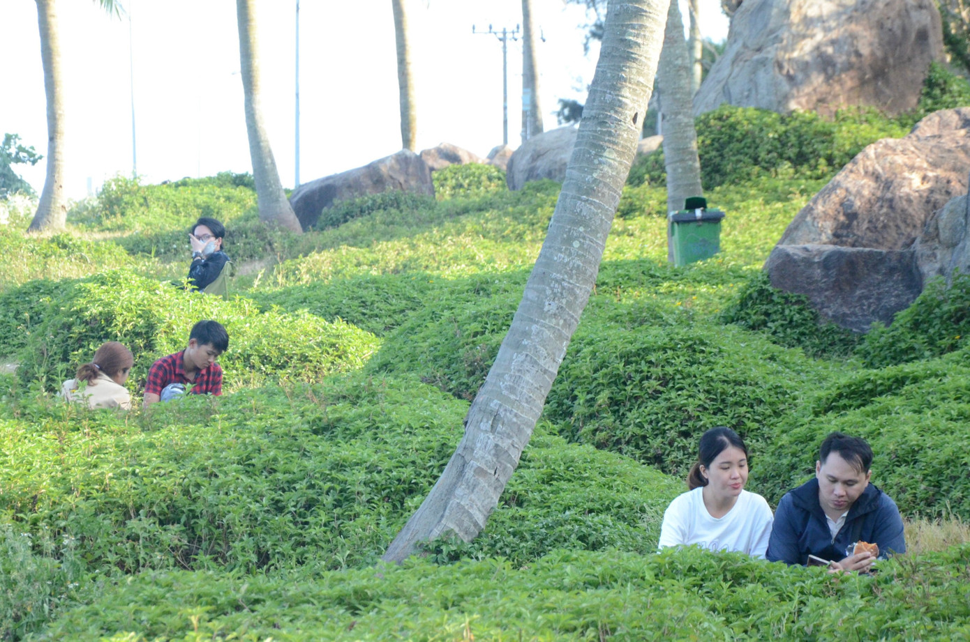 Gốc cây, mé đá là nơi hàng trăm du khách tìm đến để nghỉ ngơi trong ngày lễ cuối cùng.