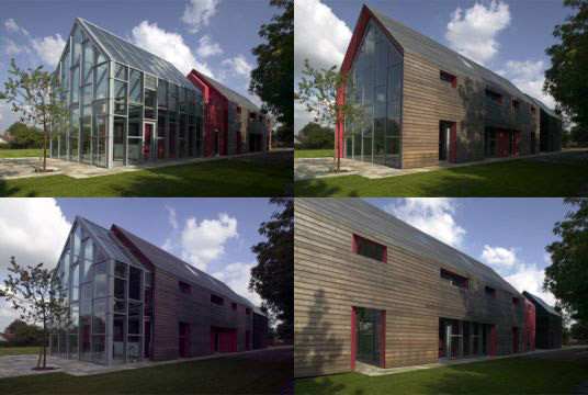 Toàn cảnh ngôi nhà trượt vào ban ngày và ban đêm.