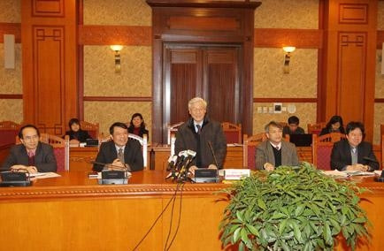 Tổng Bí thư làm việc với Hội đồng lý luận T.Ư. Ảnh: TTXVN. Tổng Bí thư làm việc với Hội đồng lý luận T.Ư. Ảnh: TTXVN