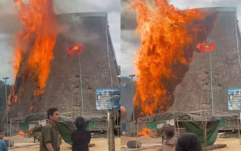 Đám cháy bùng lên dữ dội khiến công tác dập lửa gặp khó khăn