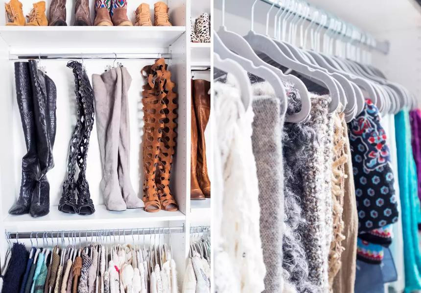 Treo lên hoặc trưng bày ra ngoài sẽ tránh làm giày bị gẫy da và túi xách không bị bẹp.