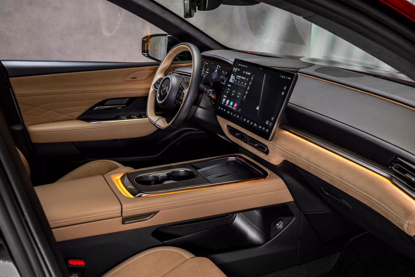 Nội thất của mẫu sedan điện Mazda 6e/EZ-6. Nội thất của mẫu sedan điện Mazda 6e/EZ-6.