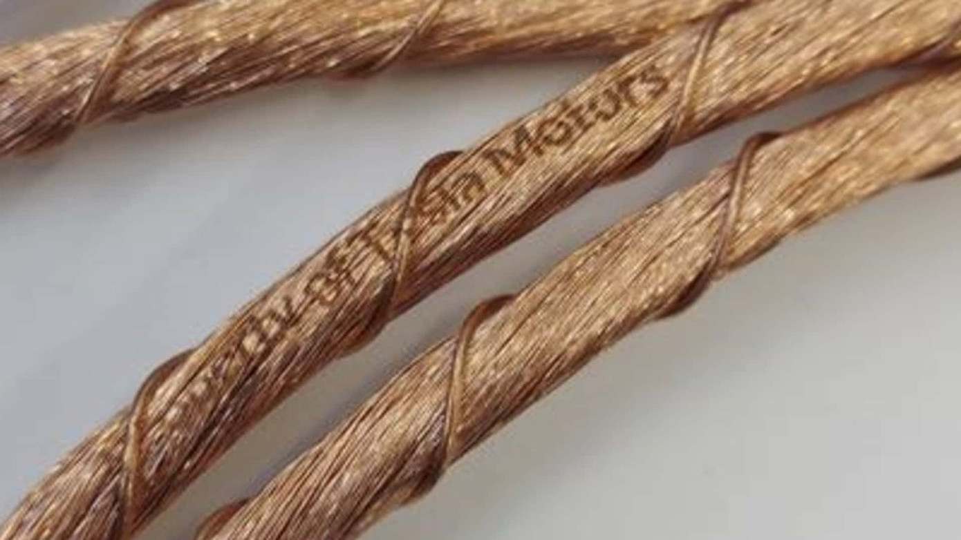 Dòng chữ đánh dấu chủ quyền được Tesla thêm vào các sợi dây đồng bên trong cáp sạc.