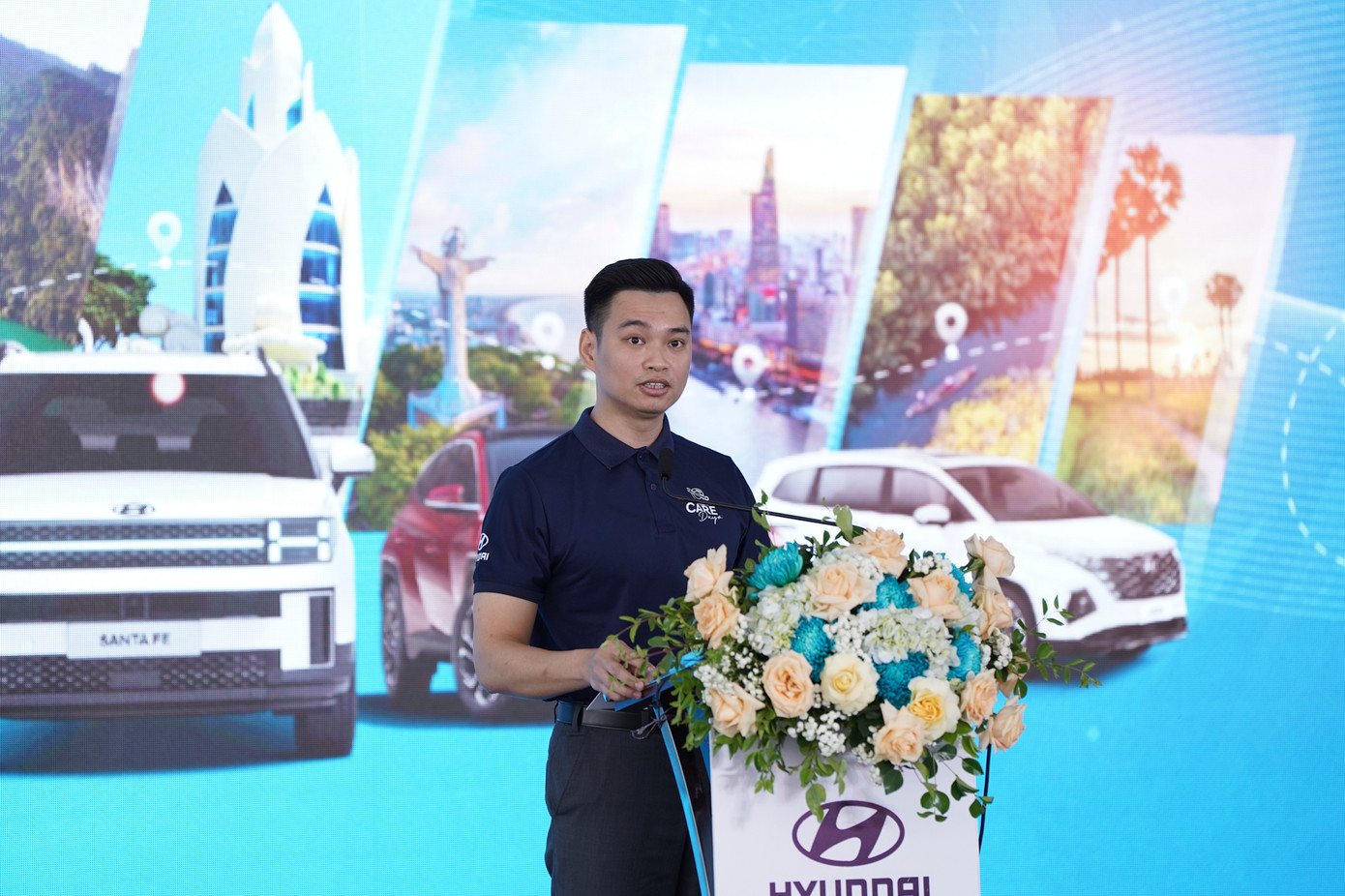 Ông Ngô Tiến Đạt - Phó tổng giám đốc Hyundai Thành Công Việt Nam phát biểu tại sự kiện. Ảnh: HTV Ông Ngô Tiến Đạt - Phó tổng giám đốc Hyundai Thành Công Việt Nam phát biểu tại sự kiện. Ảnh: HTV