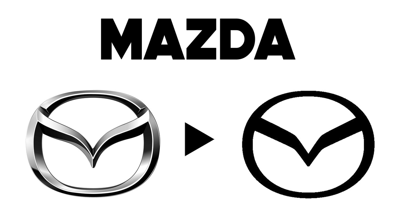 So sánh thiết kế logo hiện hành và phiên bản mới đã được Mazda đăng ký.