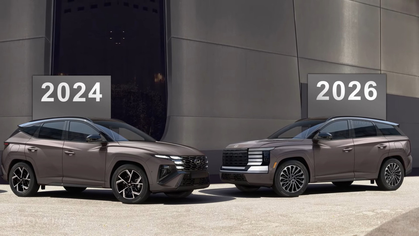 Bản dựng dự đoán thiết kế của Hyundai Tucson thế hệ mới theo phong cách của Palisade. Ảnh: AutoYa