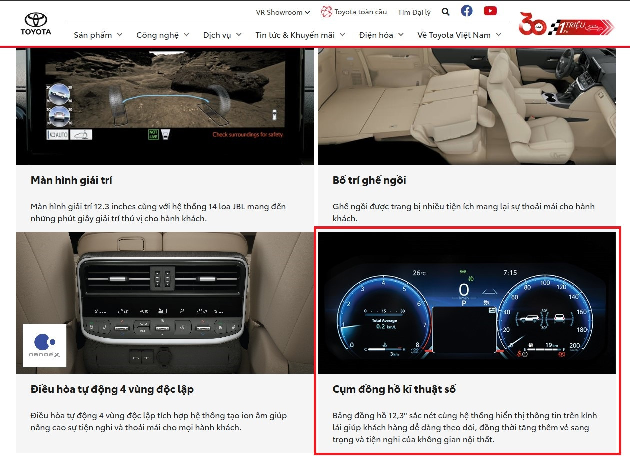 Trang chủ của Toyota Việt Nam cho biết dòng Land Cruiser giờ đây sẽ có cụm đồng hồ kỹ thuật số 12,3 inch. Trang chủ của Toyota Việt Nam cho biết dòng Land Cruiser giờ đây sẽ có cụm đồng hồ kỹ thuật số 12,3 inch.