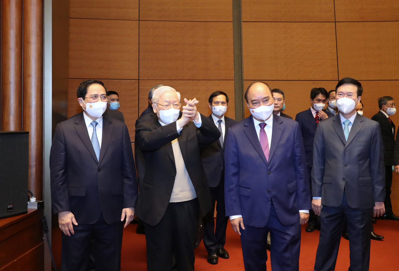 Tổng Bí thư Nguyễn Phú Trọng và lãnh đạo Đảng, Nhà nước dự hội nghị. Ảnh: Như Ý