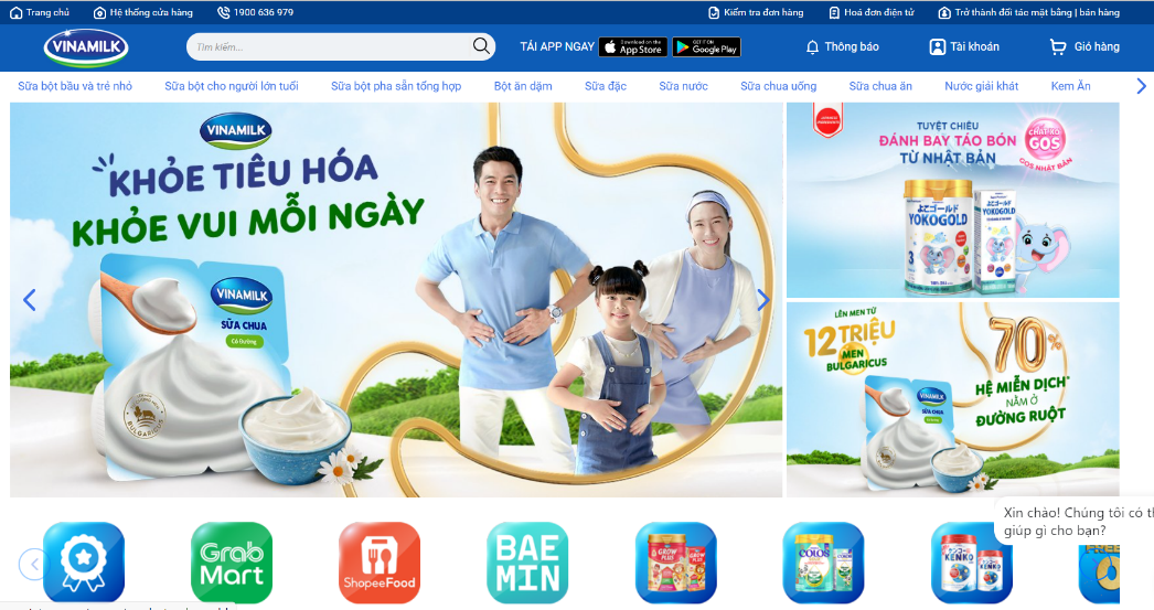 Website bán hàng trực tuyến giacmosuaviet.com.vn của Vinamilk