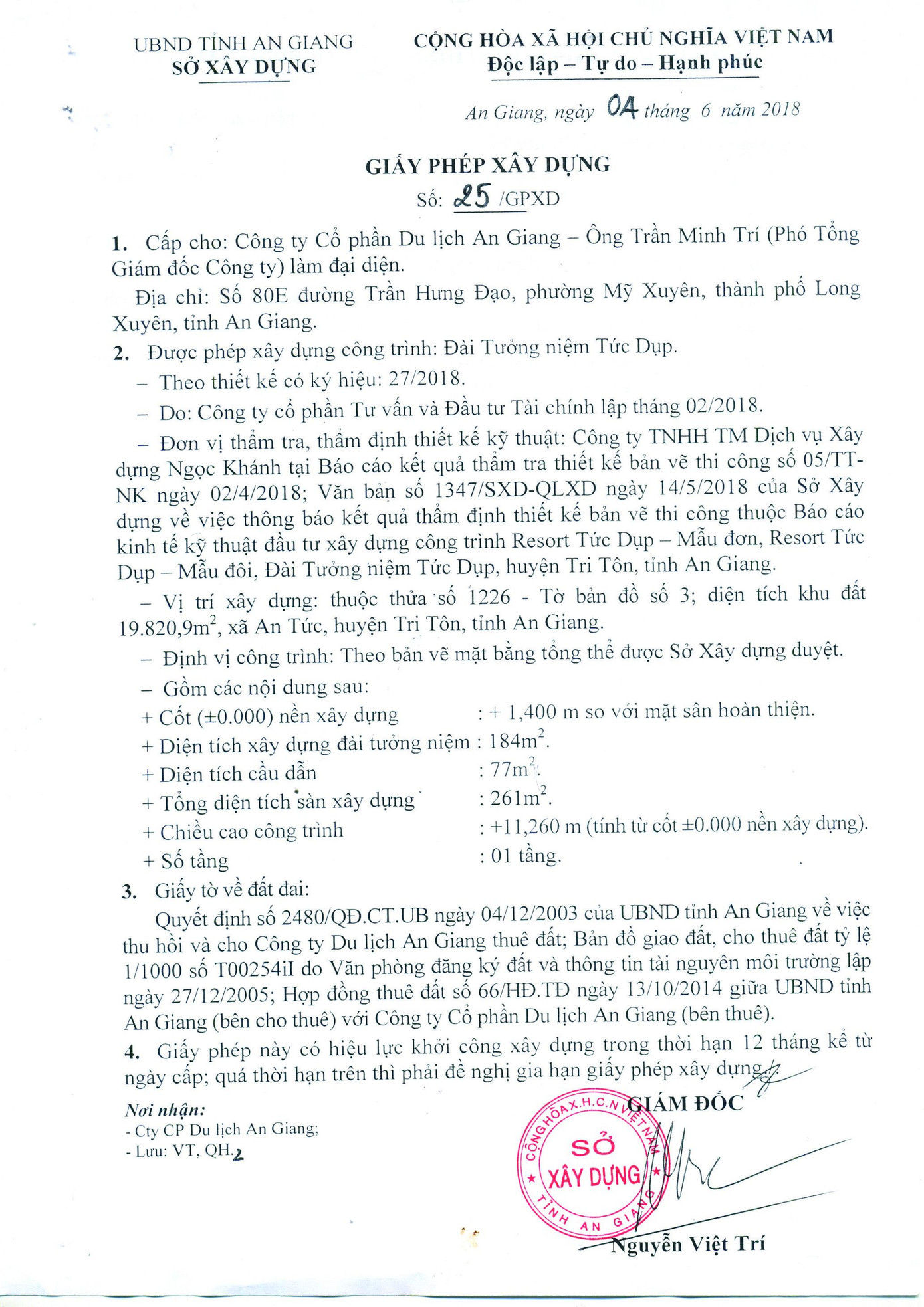 Giấy phép xây dựng số:25/GPXD