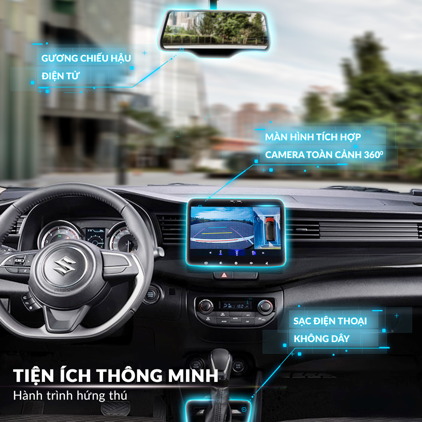 Camera toàn cảnh 360 độ và gương chiếu hậu điện tử tích hợp camera hành trình, giúp người lái dễ dàng quan sát