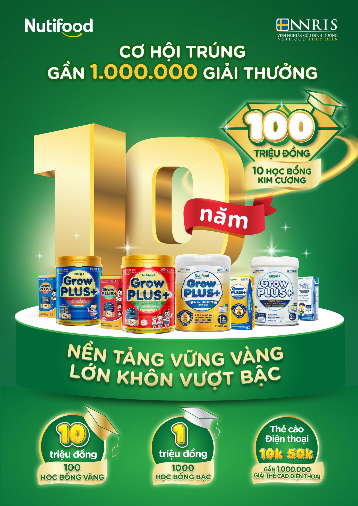 Nhân dịp sinh nhật 10 năm, Nutifood GrowPLUS+ triển khai chương trình “Nền tảng vững vàng, Lớn khôn vượt bậc” với hàng ngàn suất học bổng lên tới 18 tỷ đồng
