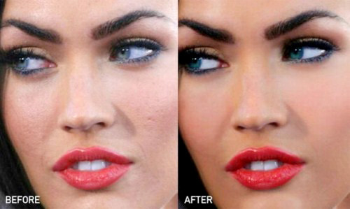 Nhưng tóc không được mượt “Trắng sáng” hơn hẳn những phần khác Làn da không được mịn màng cho lắm Vẻ đẹp 50-50 Đôi mắt xanh quyến rũ? Công nghệ Photoshop là đây!