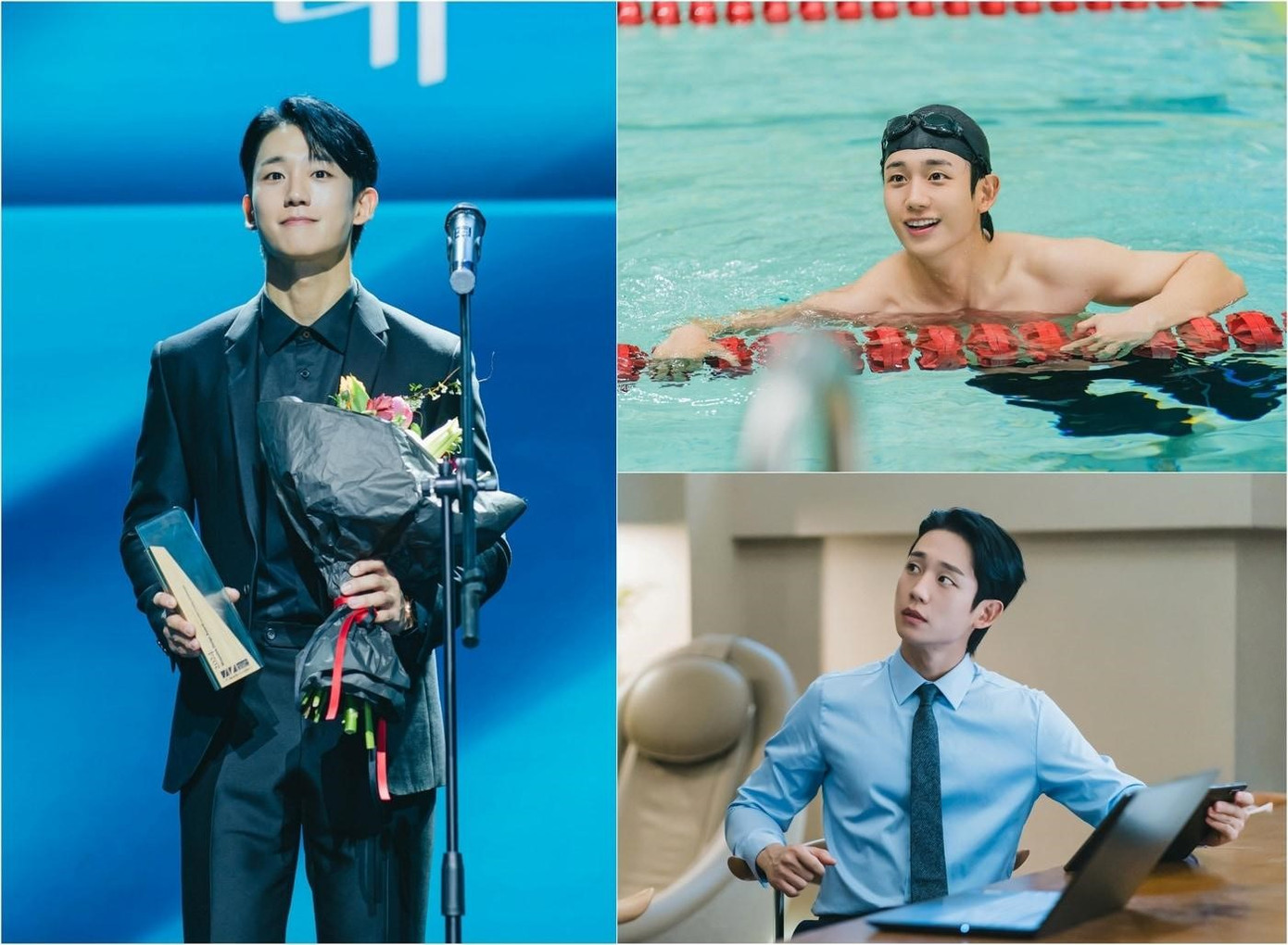 Đây là lần đầu tiên Jung Hae In thử sức với một bộ phim Hài lãng mạn, nhưng nam diễn viên đã hóa thân thành ‘con trai của bạn mẹ’, một kiến trúc sư trẻ đang trên con đường thành công nhờ kỹ năng và danh tiếng của mình một cách hoàn hảo về mọi mặt từ ngoại hình, tính cách và khả năng. Quá khứ của nhân vật Choi Seung Hyo là một vận động viên bơi lội đầy triển vọng được chọn vào đội tuyển quốc gia. Bí ẩn ngày càng sâu sắc khi người xem tự hỏi tại sao anh lại từ bỏ ước mơ đó để sống một cuộc sống hoàn toàn khác? Jung Hae In giải thích lý do chọn Love Next Door: "Bản thân kịch bản rất thú vị. Tôi rất thích xem các tác phẩm của Yoo Je Won và tôi muốn làm việc với nữ diễn viên Jung So Min. Choi Seung Hyo là một nhân vật có sức mạnh nội tâm và quyết tâm vững chắc. Khi đắm mình vào kịch bản, tôi tự nhiên xây dựng và tưởng tượng ra nhân vật, điều này đã định hướng cho diễn xuất của tôi. Bất cứ khi nào tôi đảm nhận một dự án mới, luôn có sự pha trộn giữa sự phấn khích và sợ hãi. Lần này, vì đây là một bộ phim hài lãng mạn, nên có rất nhiều khoảnh khắc buồn cười trên trường quay và tôi nhận được rất nhiều năng lượng tích cực, điều mà tôi rất thích". Đây là lần đầu tiên Jung Hae In thử sức với một bộ phim Hài lãng mạn, nhưng nam diễn viên đã hóa thân thành ‘con trai của bạn mẹ’, một kiến trúc sư trẻ đang trên con đường thành công nhờ kỹ năng và danh tiếng của mình một cách hoàn hảo về mọi mặt từ ngoại hình, tính cách và khả năng. Quá khứ của nhân vật Choi Seung Hyo là một vận động viên bơi lội đầy triển vọng được chọn vào đội tuyển quốc gia. Bí ẩn ngày càng sâu sắc khi người xem tự hỏi tại sao anh lại từ bỏ ước mơ đó để sống một cuộc sống hoàn toàn khác? Jung Hae In giải thích lý do chọn Love Next Door: "Bản thân kịch bản rất thú vị. Tôi rất thích xem các tác phẩm của Yoo Je Won và tôi muốn làm việc với nữ diễn viên Jung So Min. Choi Seung Hyo là một nhân vật có sức mạnh nội tâm và quyết tâm vững chắc. Khi đắm mình vào kịch bản, tôi tự nhiên xây dựng và tưởng tượng ra nhân vật, điều này đã định hướng cho diễn xuất của tôi. Bất cứ khi nào tôi đảm nhận một dự án mới, luôn có sự pha trộn giữa sự phấn khích và sợ hãi. Lần này, vì đây là một bộ phim hài lãng mạn, nên có rất nhiều khoảnh khắc buồn cười trên trường quay và tôi nhận được rất nhiều năng lượng tích cực, điều mà tôi rất thích".