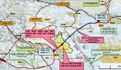 Vị trí cầu Bạch Đằng.