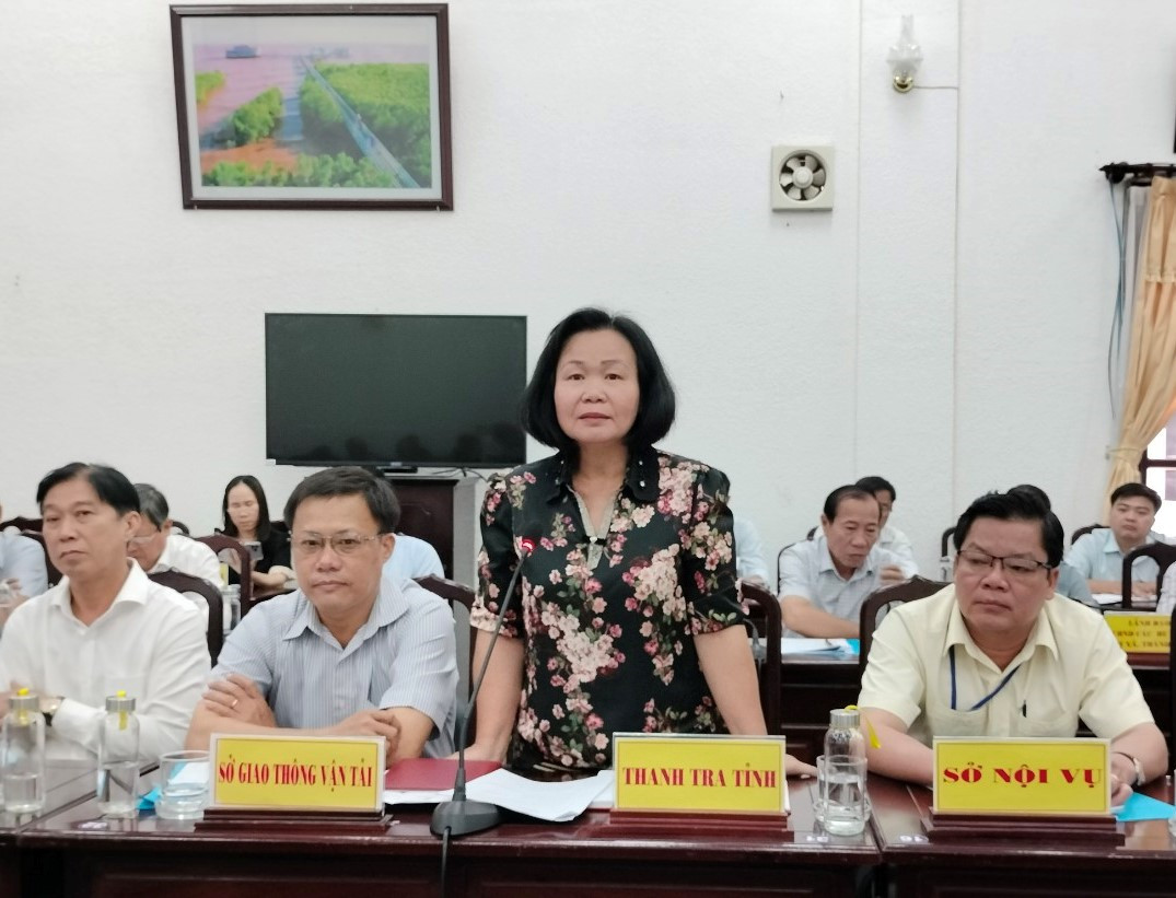 Bà Bùi Thanh Nguyên, Chánh Thanh tra tỉnh Bạc Liêu trả lời tại buổi họp báo quý I/2023.
