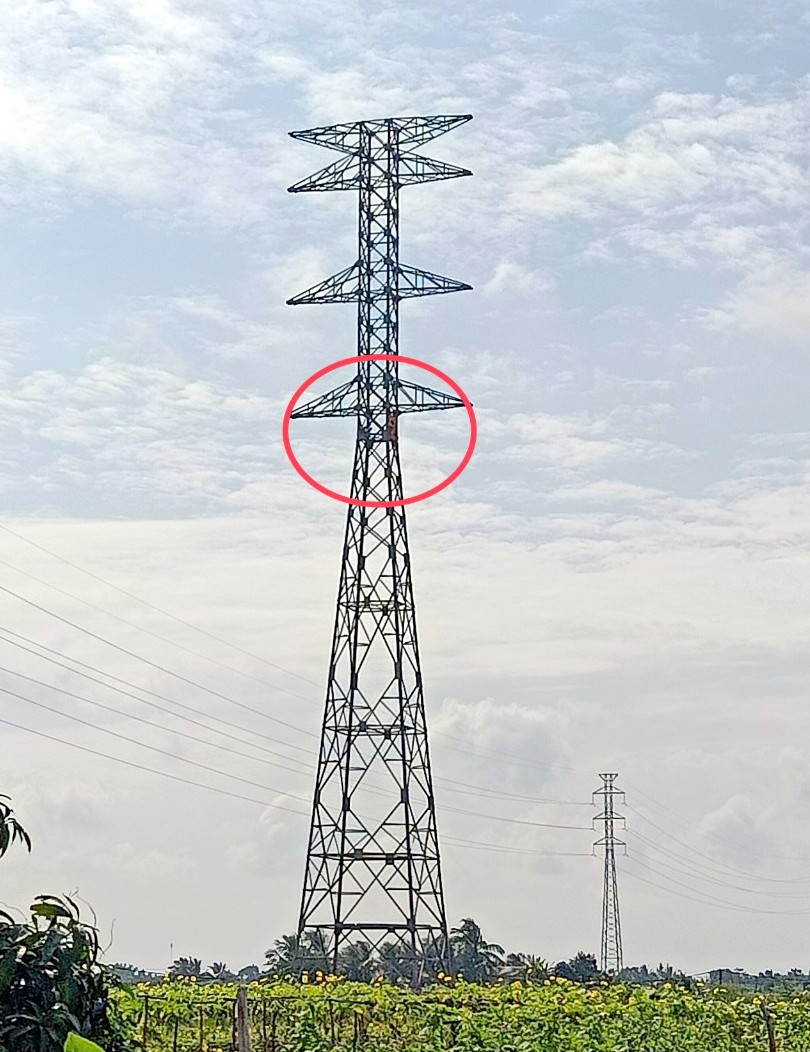 Hai thanh niên leo lên trụ điện cao thế.