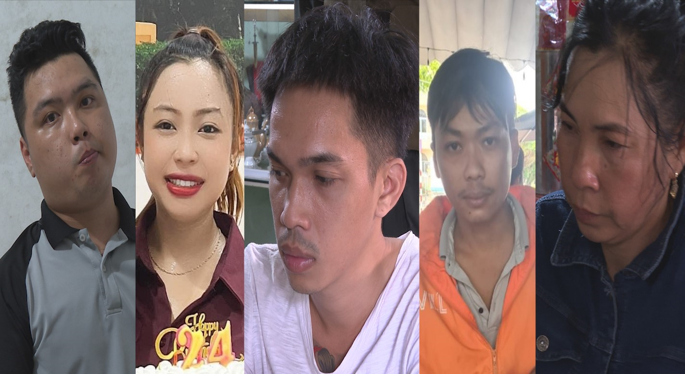 Các đối tượng Hận, Trân, Toàn, Duy, Kiều (từ trái qua phải). Ảnh: Hải Linh. Các đối tượng Hận, Trân, Toàn, Duy, Kiều (từ trái qua phải). Ảnh: Hải Linh.