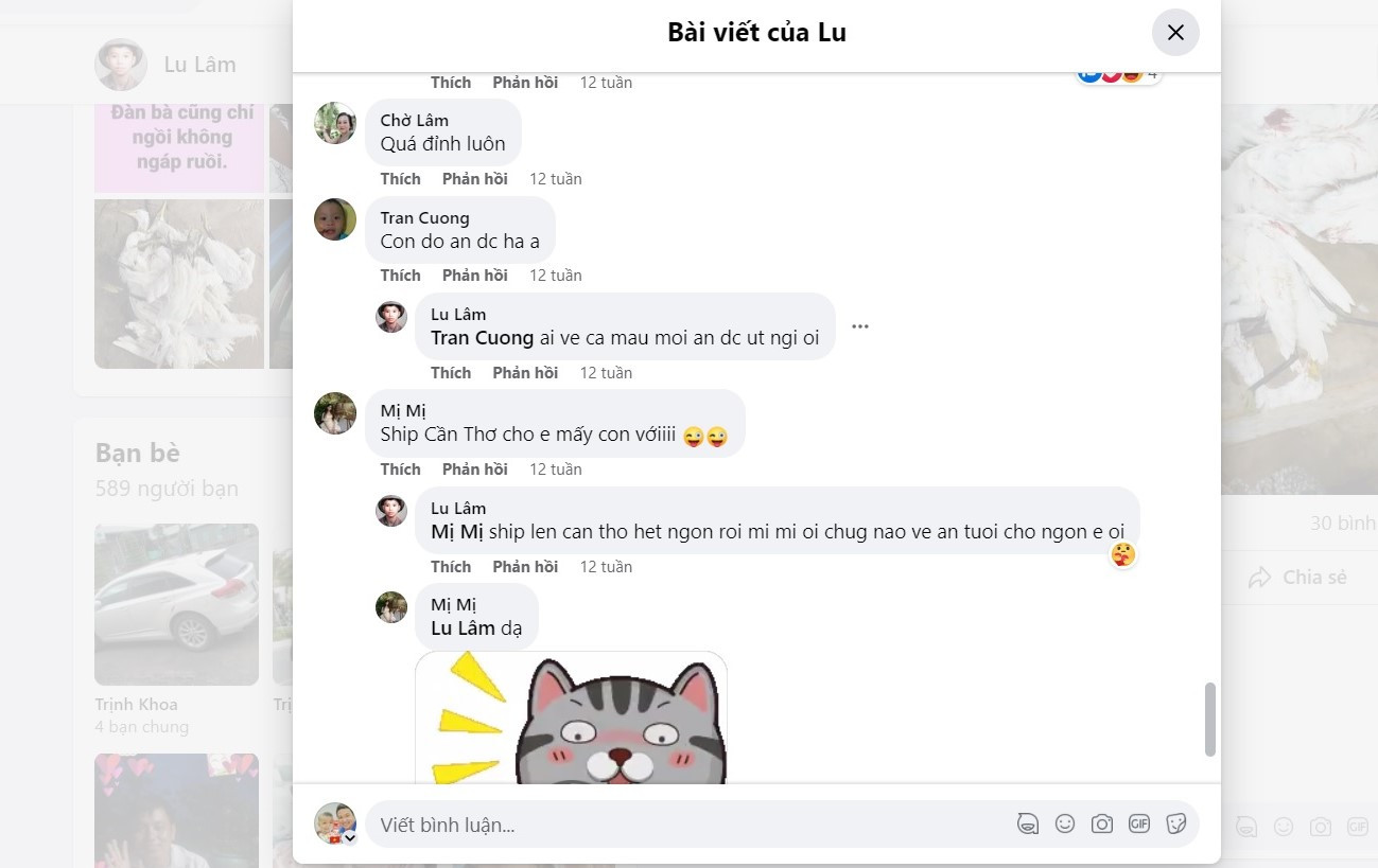 Nội dung bình luận của chủ tài khoản viết "ai về Cà Mau mới ăn được...".