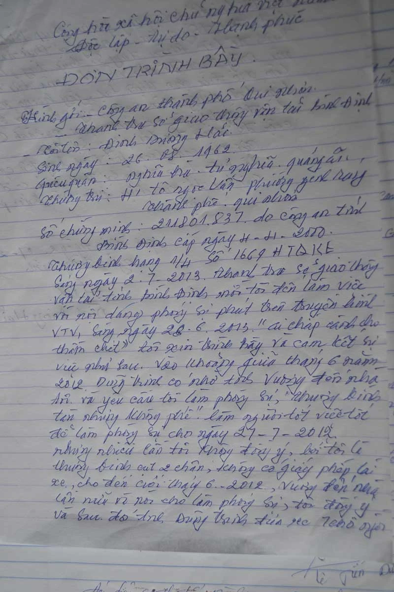 Đơn ông Hải gửi đến các cơ quan chức năng yêu cầu xác minh sự thật. ảnh Việt Hương