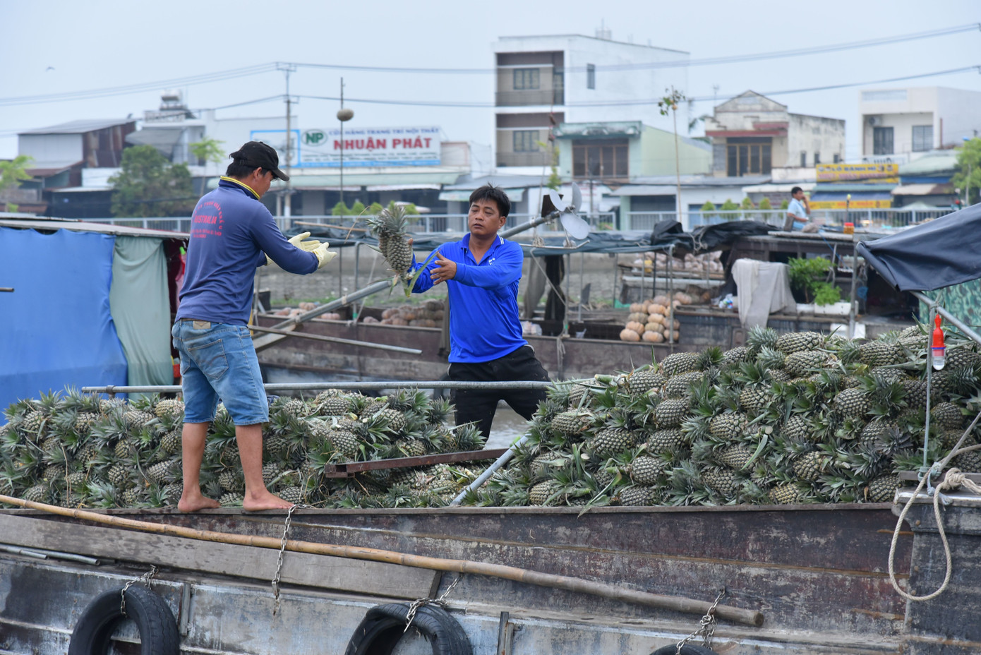 Người dân mua bán hàng hóa tại chợ nổi Cái Răng. Ảnh: Hòa Hội.
