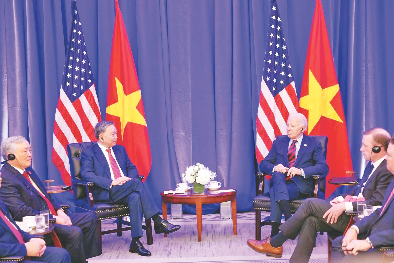 Tổng Bí thư, Chủ tịch nước Tô Lâm đối thoại với Tổng thống Mỹ Joe Biden tại New York ngày 25/9/2024. Ảnh: TTXVN